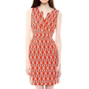 Joseph Ribkoff Sleeveless Red/Orange Geometric Print Sheath Dress Size 4